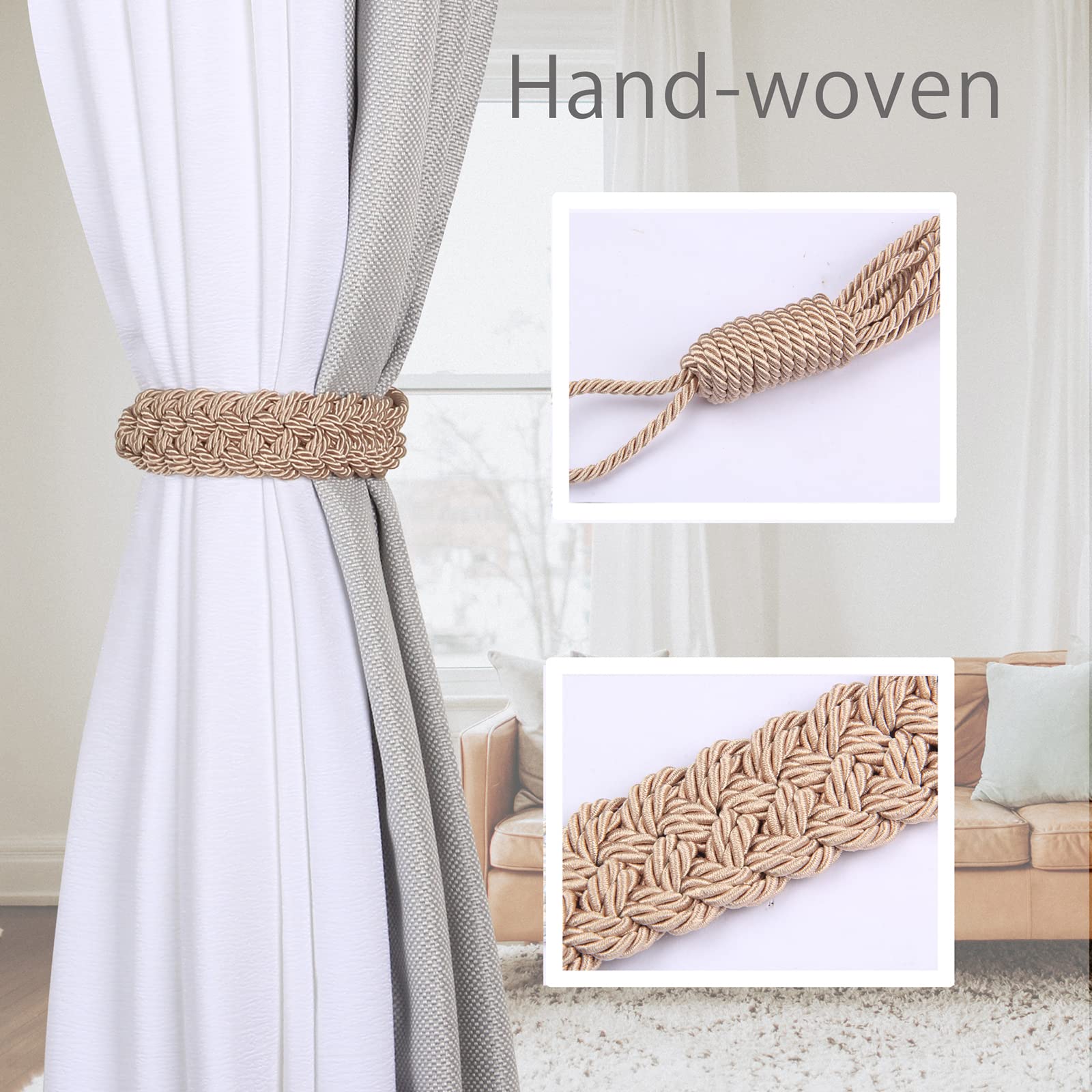 Fixations pour Rideaux, Embrasses à Rideaux Pompons, Paquet de 2 Multicolores(Dark Beige)