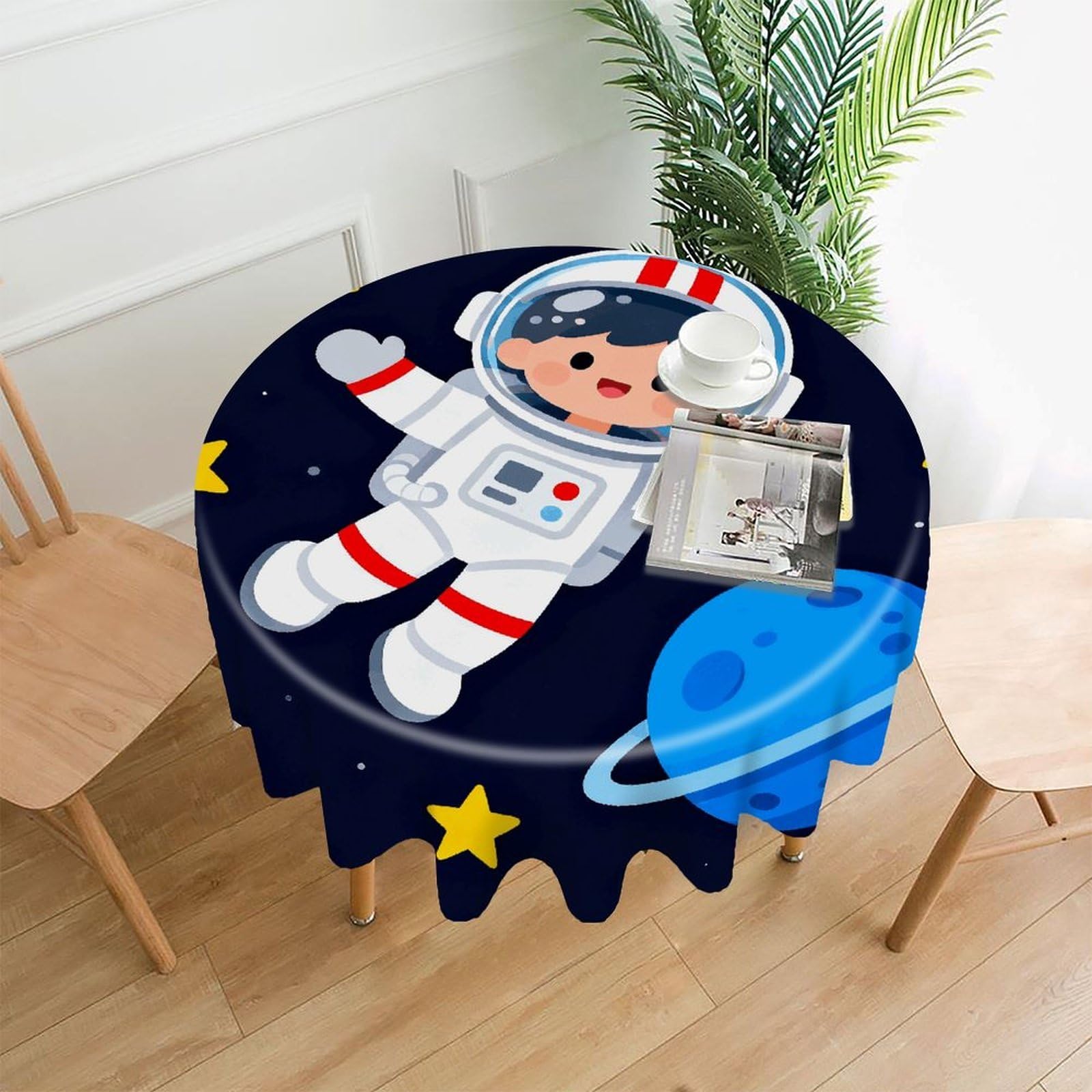 VstaDank Little Astronauts Table Cloth Fashions Washable Round Tablecloth Decorative Table Cover Comfortable Straight Edge Tablecover for Dining Kitchen Party Outdoor 60 Inch