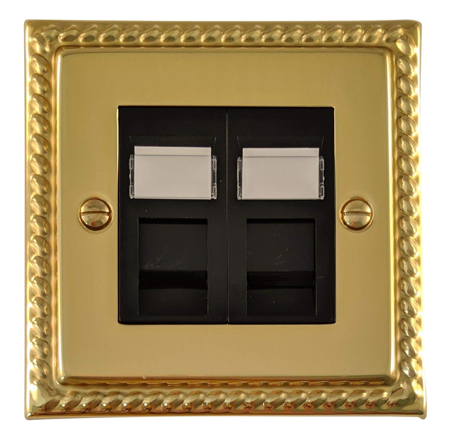 G&H Brassware G&H Mb62b Monarch Roped Polished Brass 2 Gang Rj45 Cat5e Data Socket Point