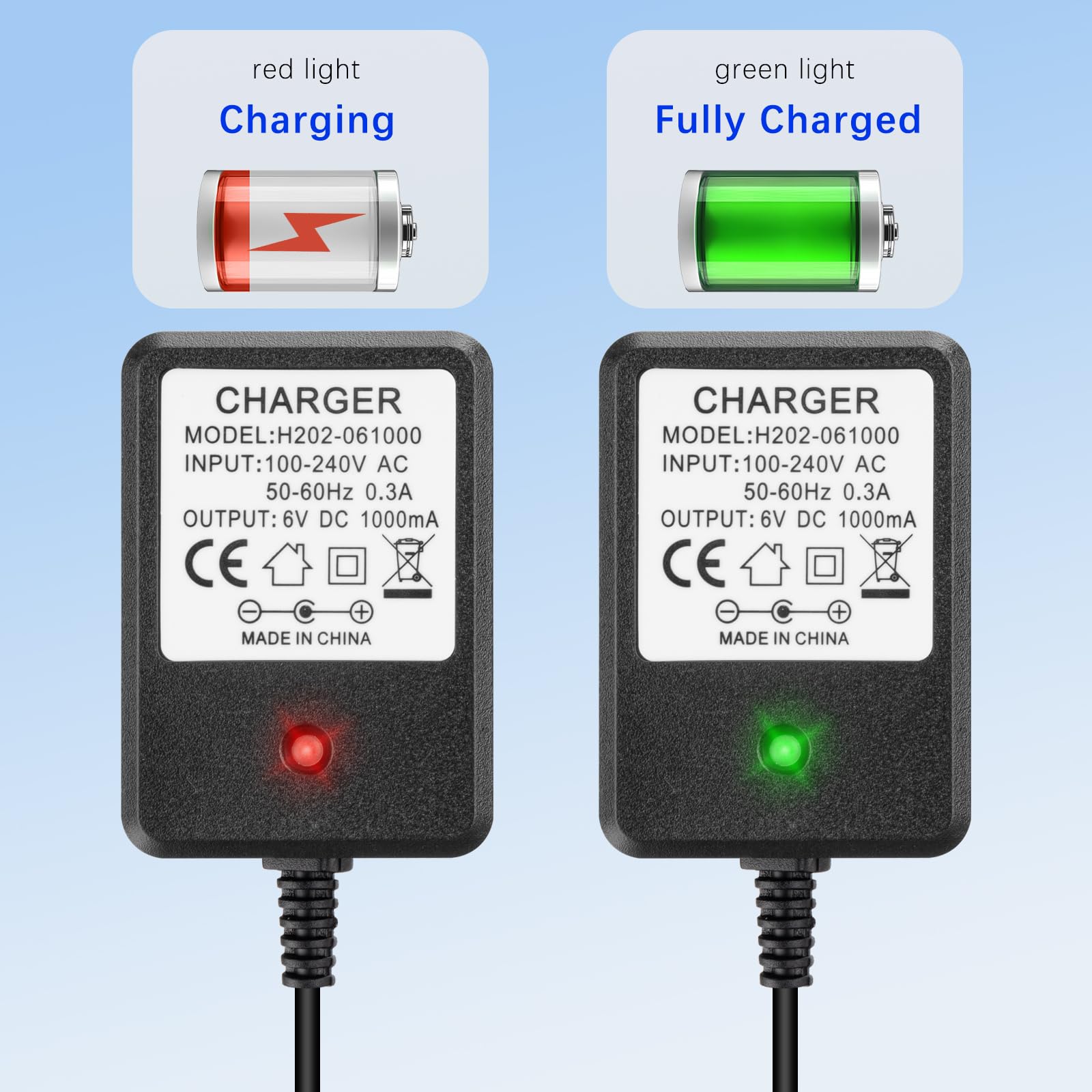 6V Charger for Kids Ride On Car Toys, 6 Volt Battery Charger for Flybar Bumper car/Wrangler SUV Kid Trax Dynacraft Toy Car Jeep ATV Quad (6v Battery Charger)