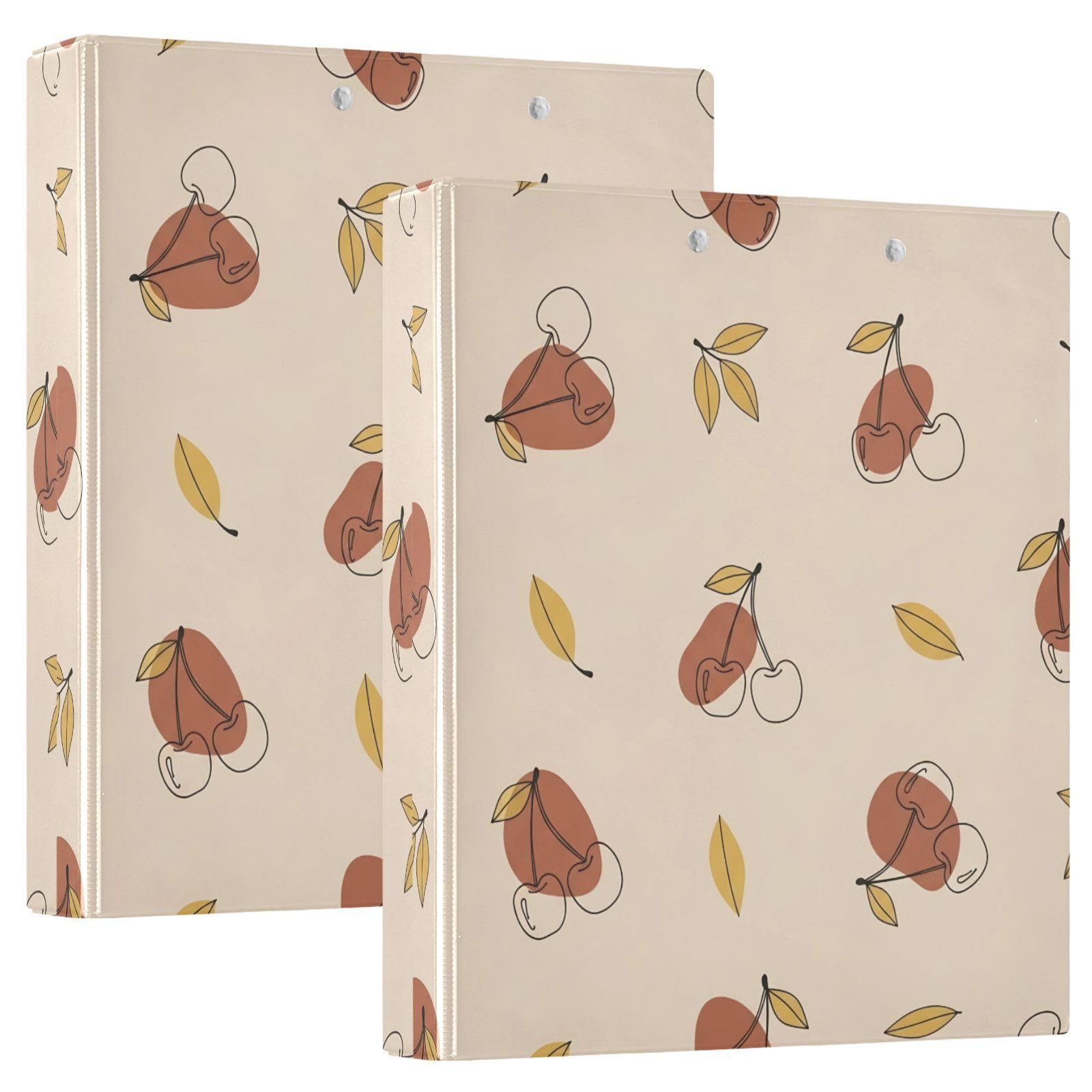 Raccoglitori a 3 anelli, 3,8 cm, motivo ciliegia, decorativi, rotondi, con clip in metallo, organizer per casa e ufficio, confezione da 2