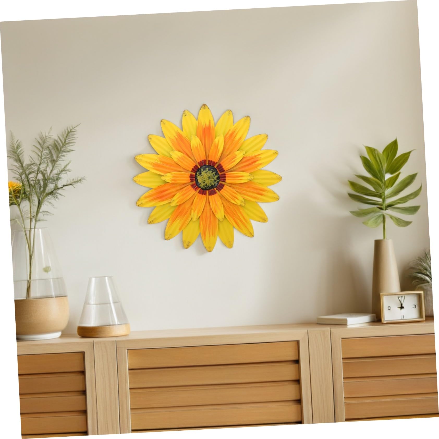BESTonZON Decorazione Murale Girasole in Metallo 13 Pollici Ferro Giallo