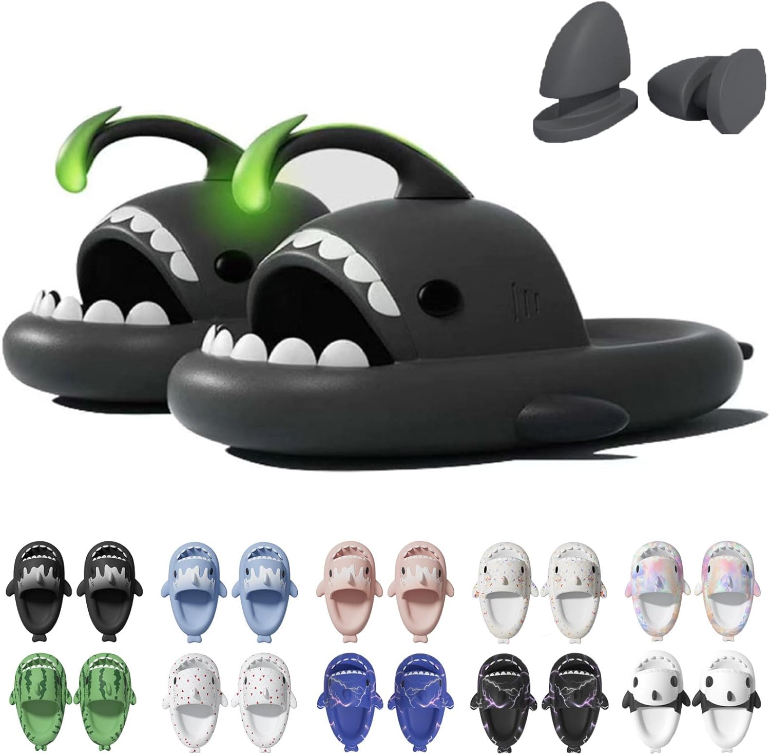 Ice Cream Shark Slides, Shark Slides with 3D Funny Fins, Unisex Cloudy