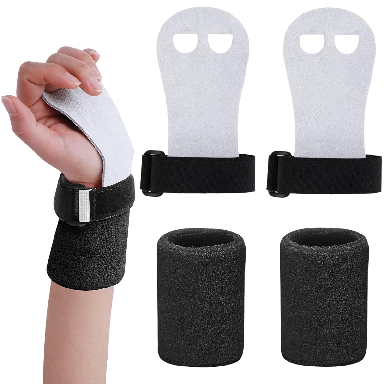 2 Gymnastics Grips Wristbands Sets for Kids Youth, Palm Protection and Wrist Support Sports Accessories for Kids Workout Exercise