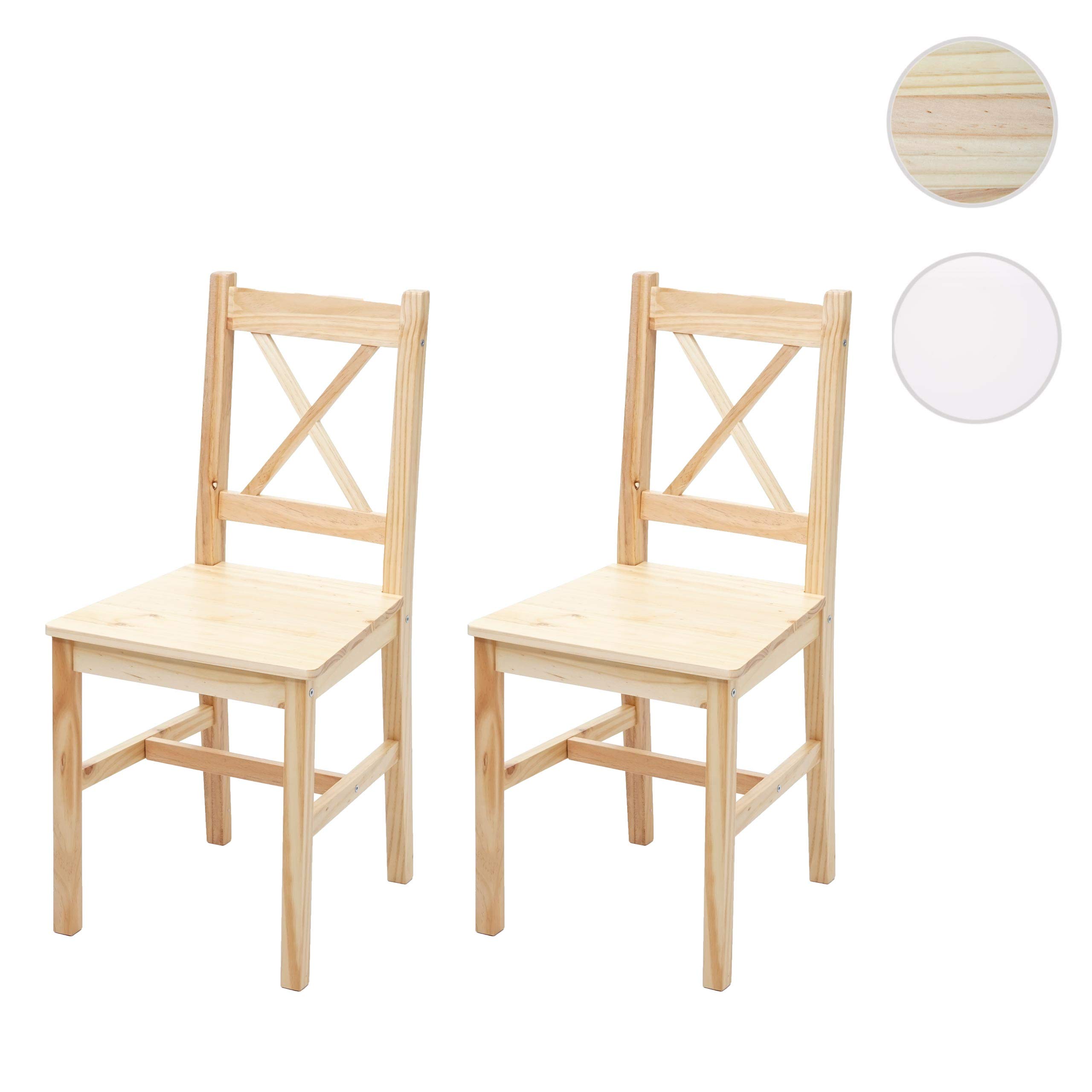 Mendler Juego de 2 sillas de comedor HWC-F77, sillas reclinables de cocina, madera maciza de pino barnizada