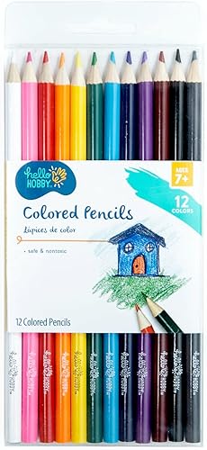 Hello Hobby - Lápices de 12 colores, colores clásicos, seguros y no tóxicos, resistentes a la rotura