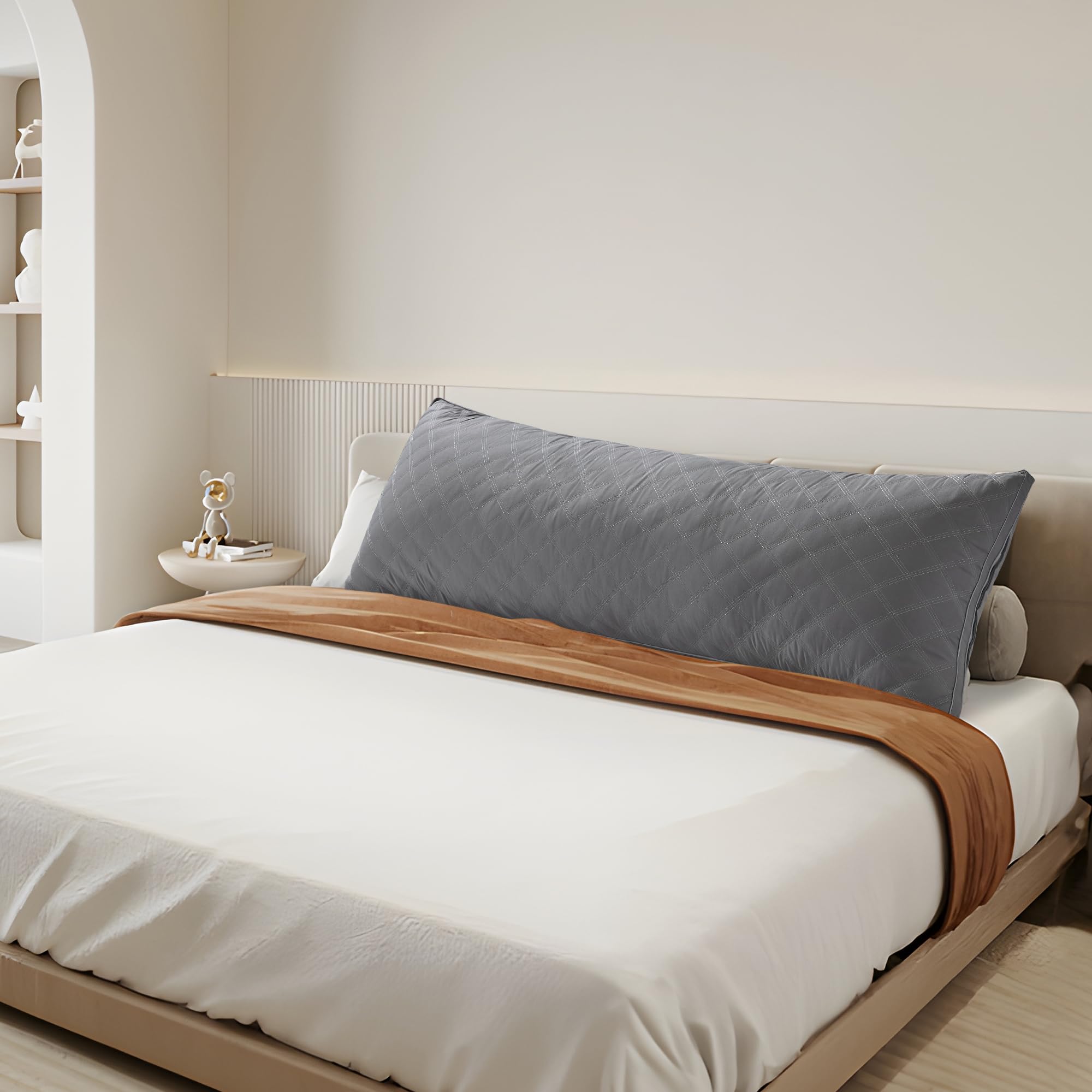 Oubonun Premium Seitenschläferkissen 53 x 137 cm – Langes Körperkissen mit anpassbarer Füllung – Gestepptes Body Pillow mit formstabiler Polyesterfüllung – Schlafkissen für Seitenschläfer