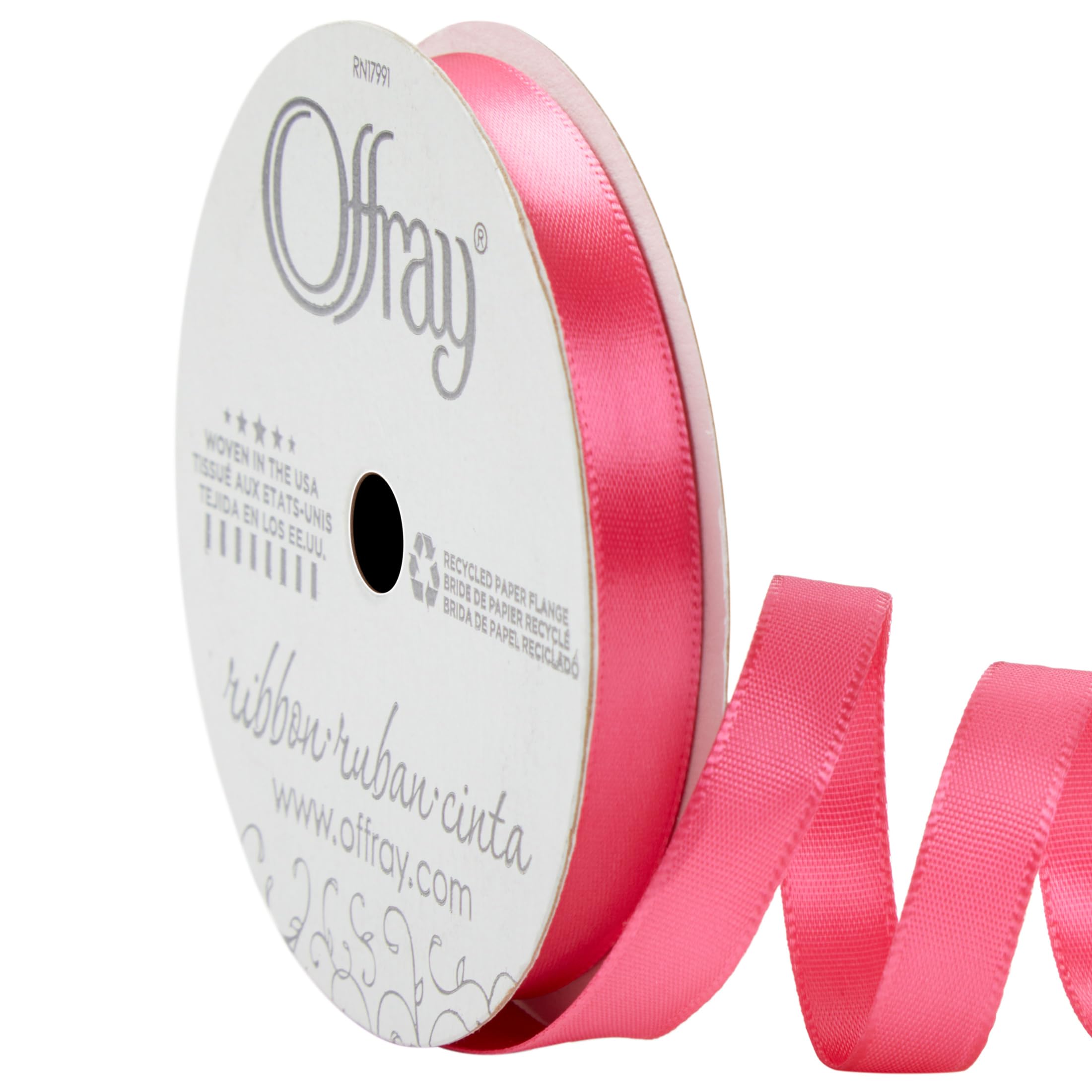 Offray Single Face Satin Craft and Decorative Ribbon, 3/8