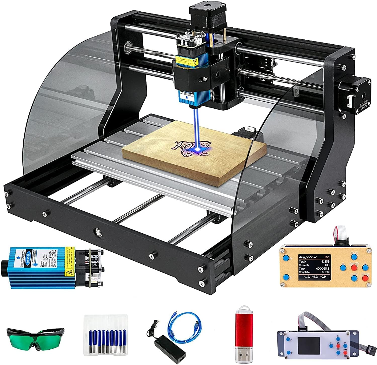 VEVOR CNC 3018 Pro CNC 3018 10,000 RPM Control de 3 Ejes GRBL, Máquina CNC, Grabador Láser, Fresadoras para Madera 300 × 180 × 45 mm, para Tallar Plástico, Acrílico
