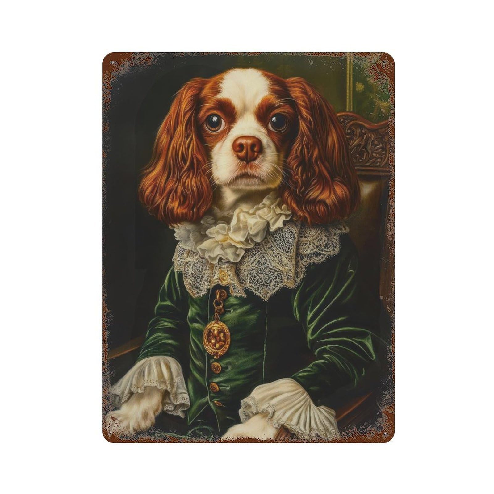 Cavalier King Charles Portrait Regal Dog Renaissance Pet Funny Gift Dark Academia Decor Wall Decor Art Metal Tin Poster Modern Home Decor Art Home Bar Shop Decorations Vintage Sign 40x30cm