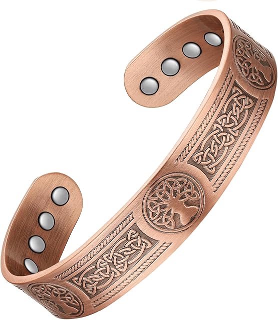 Jeracol Copper Bracelets for Men Women,Tree of Life and Celtic Knot Design Copper Magnetic Bracelets Cuff Bangle with 12pcs Powerful Magnets(Each 3800 Gauss), Brazaletes Jewelry with Gift Box