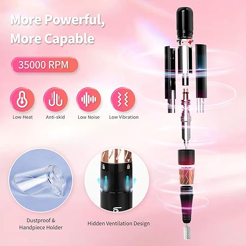 Miniatura 4 de Lavinda Diamond Serise - Lámpara de uñas inalámbrica con diamantes de imitación brillantes, 35000 rpm, taladro de uñas portátil eléctrico profesional