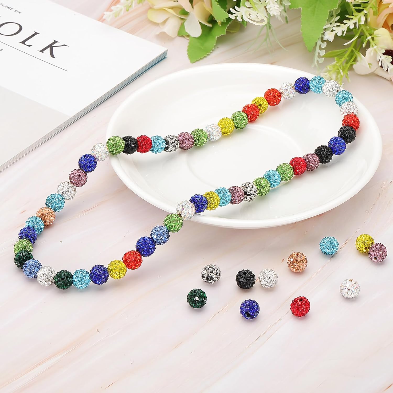 PATIKIL 8mm Rhinestone Beads, 150pcs Clay Rhinestone Beads Disco Ball Beads Diamond Spacer Beads Crystal Sparkle Shiny Round Bulk for Jewelry Making Pens Crafting Necklace, 15 Color - Image 6
