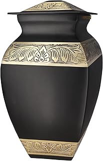 Urn for Ashes Adult Male & Female, Cremation Urns for Human Ashes Adult Man & Women, Funeral Cremation Urns for Burial, Decorative Square Urns for Men, Black and Gold Urns - Large