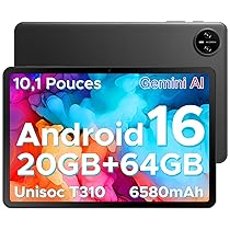 DOOGEE Tab A9 Android 16 Tablet 10 Pollici, 20GB RAM + 64GB ROM (TF 2TB), 6580mAh Batteria, 5G WiFi, 1280 * 800 IPS, BT5.0, 5MP+8MP, Tablet in Offerta gaming Unisoc T310 Quad Core, OTG, Face Unlock