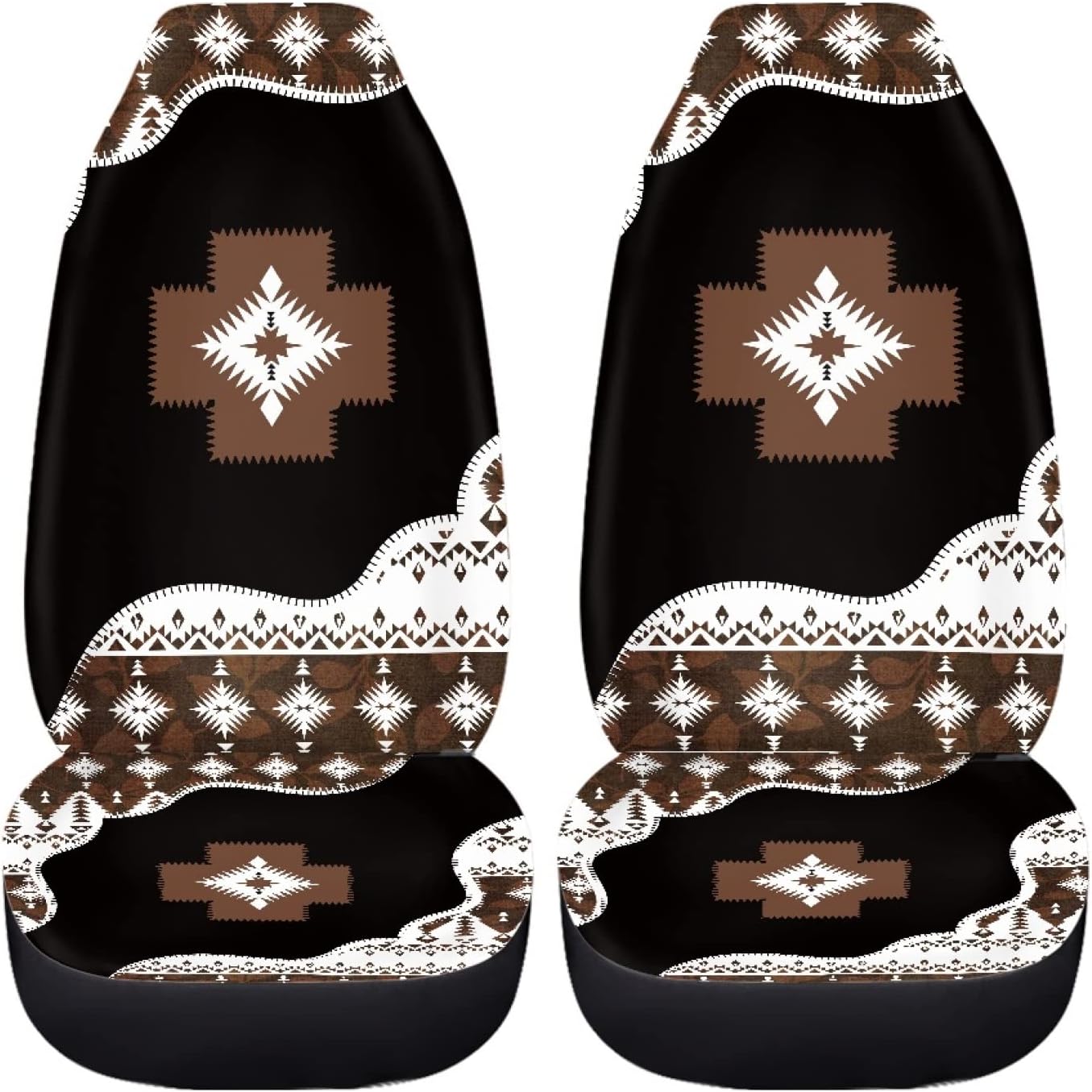 Dreaweet Boho Car Accessories Aztec Seat Covers for Cars SUV Trucks,Native American Indian Ethnic Tribal Geometric Pattern Car Seat Covers Front Seats Only,Brown Navajo Design