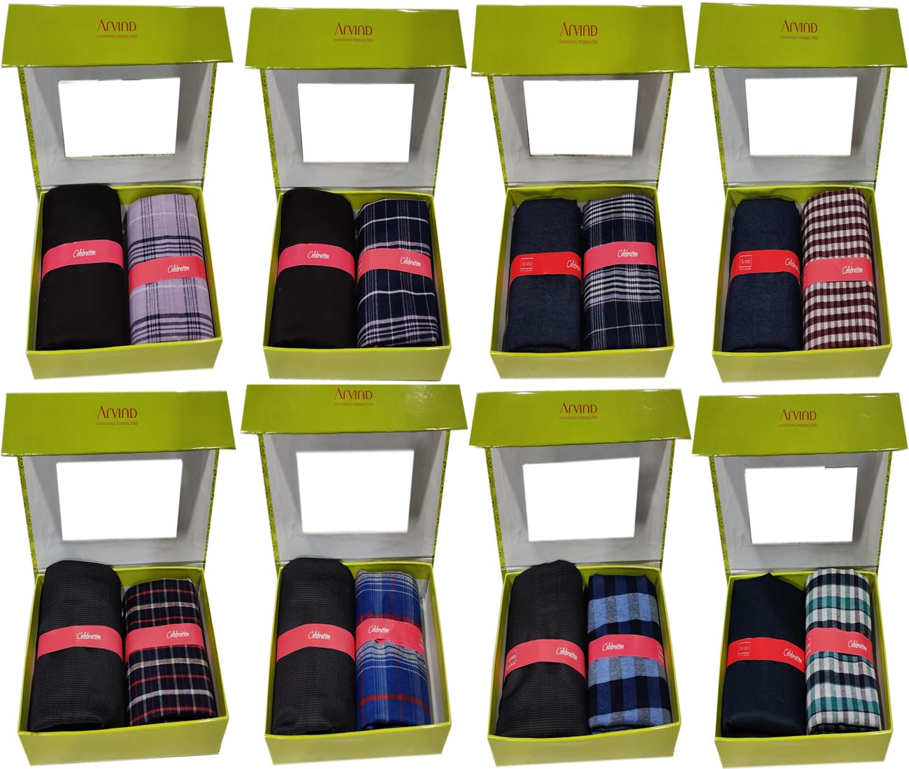 arvind Celebration Premium Cotton Shirt & Trouser Fabric, Checkered Design, Special Occasion Collection (Pack of 08)-picture-24