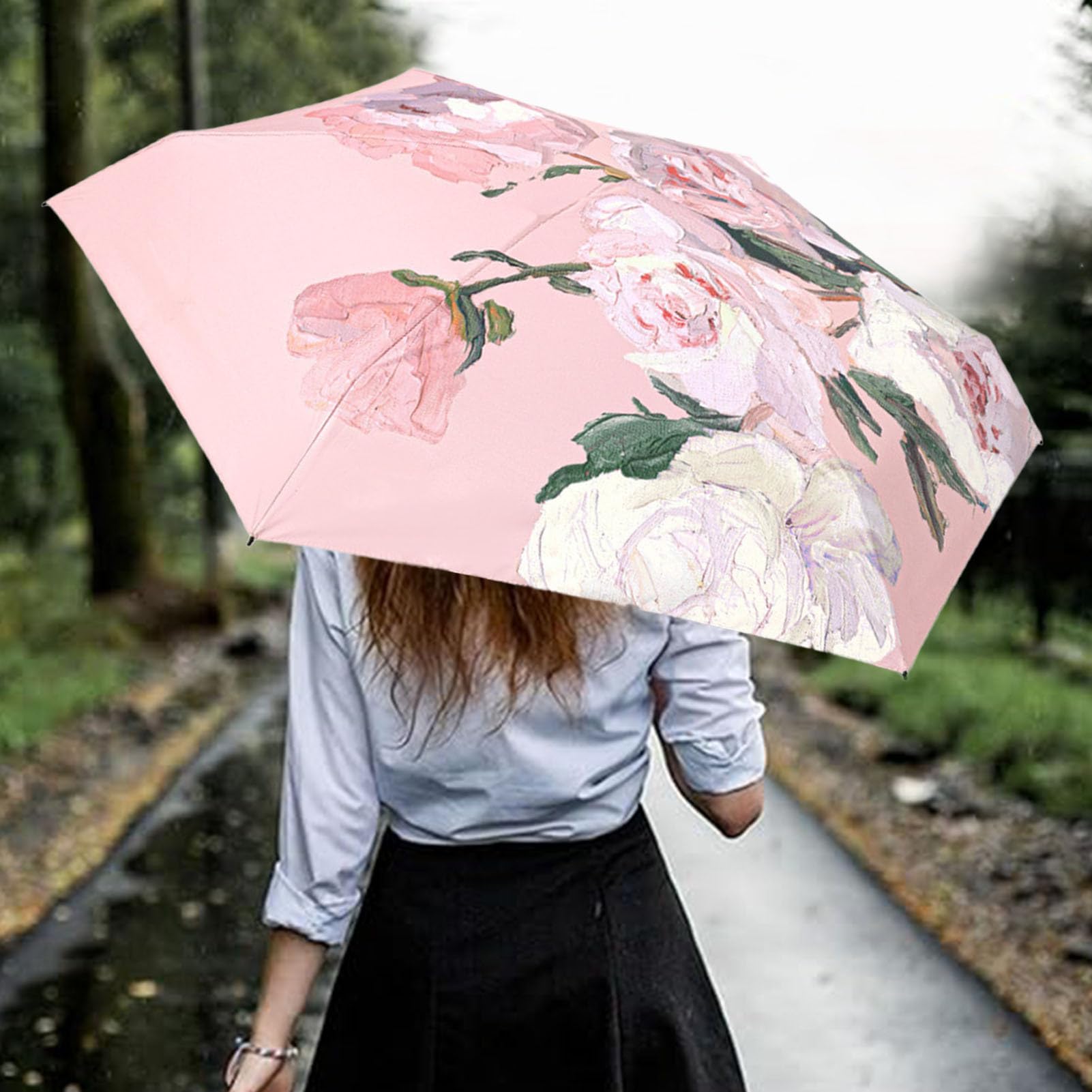 Parasol Parapluie pour protection solaire | Motif floral Parapluies compacts pour la pluie, accessoires d'extérieur légers pour les jours ensoleillés ou pluvieux, la vie quotidienne, les trajets et
