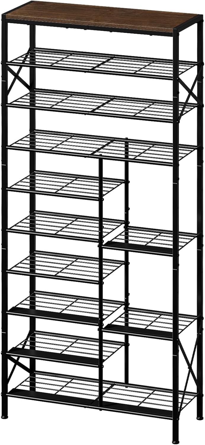 10-Tier Shoe Rack, Shoe Storage Organizer with Boots Storage, Large Capacity Shoe Shelf Holds 27-30 Pairs of Shoes, Durable and Stable, for Entryway, Closet, Hallway, Dorm Room, Rustic Brown 10-tier Rustic Brown