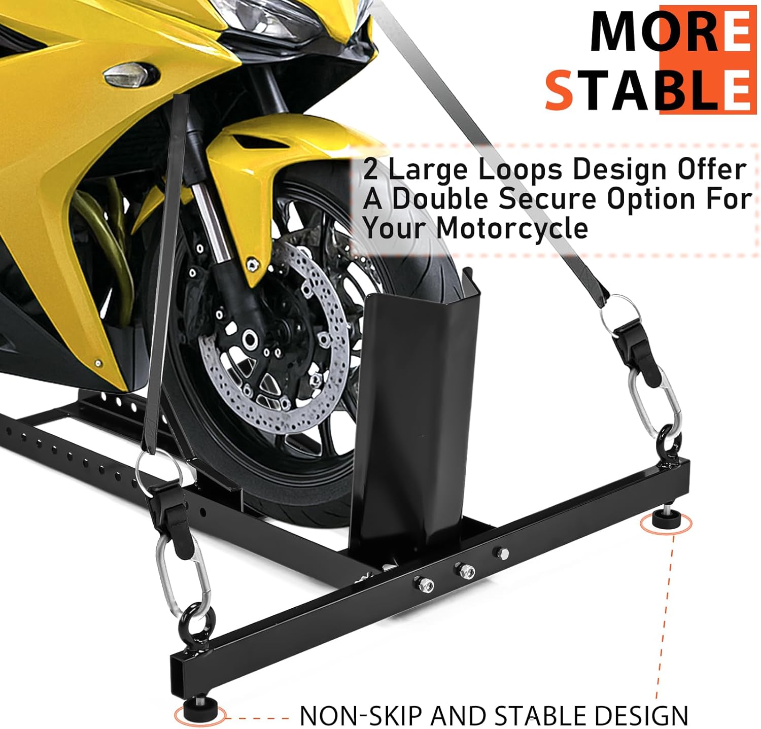 Motorcycle Wheel Chock Stand, Heavy Duty Upright Front Tire Wheel Chock for Garage, Trailer & Truck, Adjustable Fit 15–22 in Wheels, Up to 1800 lbs