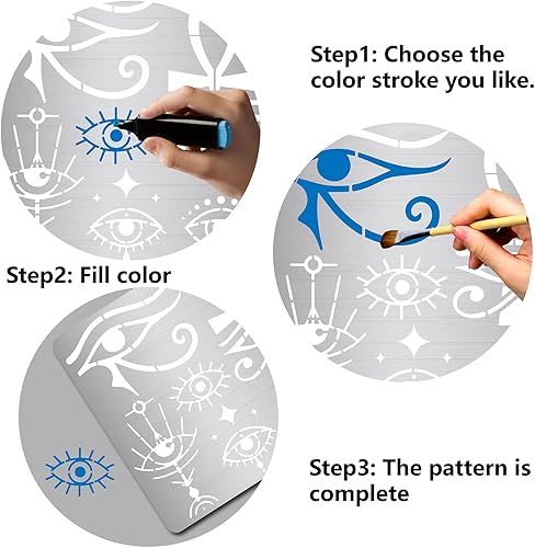 Miniatura 4 de GORGECRAFT Plantilla de metal de ojos malvados de 6.3 pulgadas, símbolo egipcio, plantilla de quema de madera, plantillas de jeroglíficos