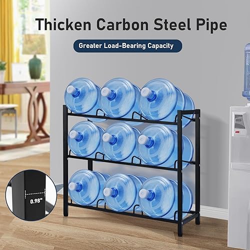 Miniatura 3 de Estante para jarra de agua de 9 bandejas, soporte de almacenamiento para botellas de agua de 5 galones, soporte para botellas de agua de 3 niveles