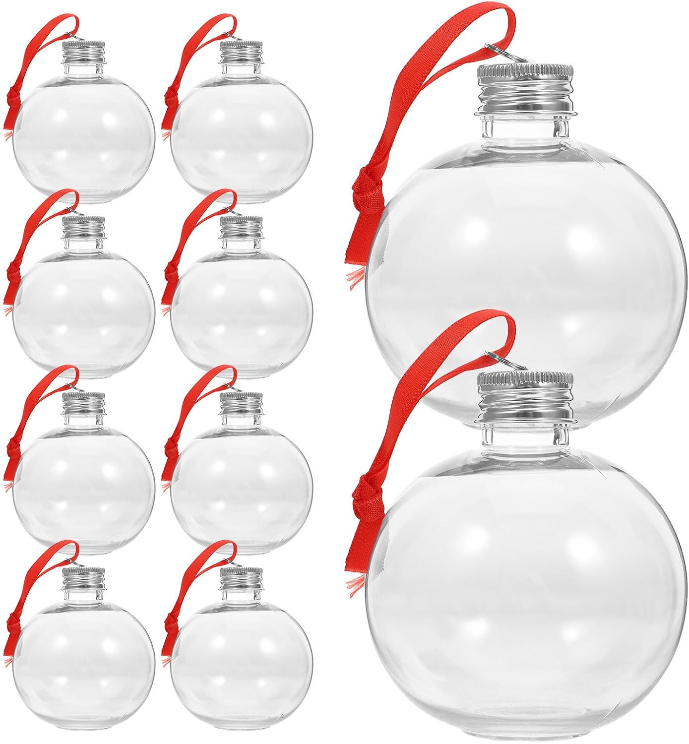 10pcs Christmas Hanging Ornament Candy Bottles 250ml round Bulb Shape Pet Plastic Drink Containers for Party Use with Airtight Seal