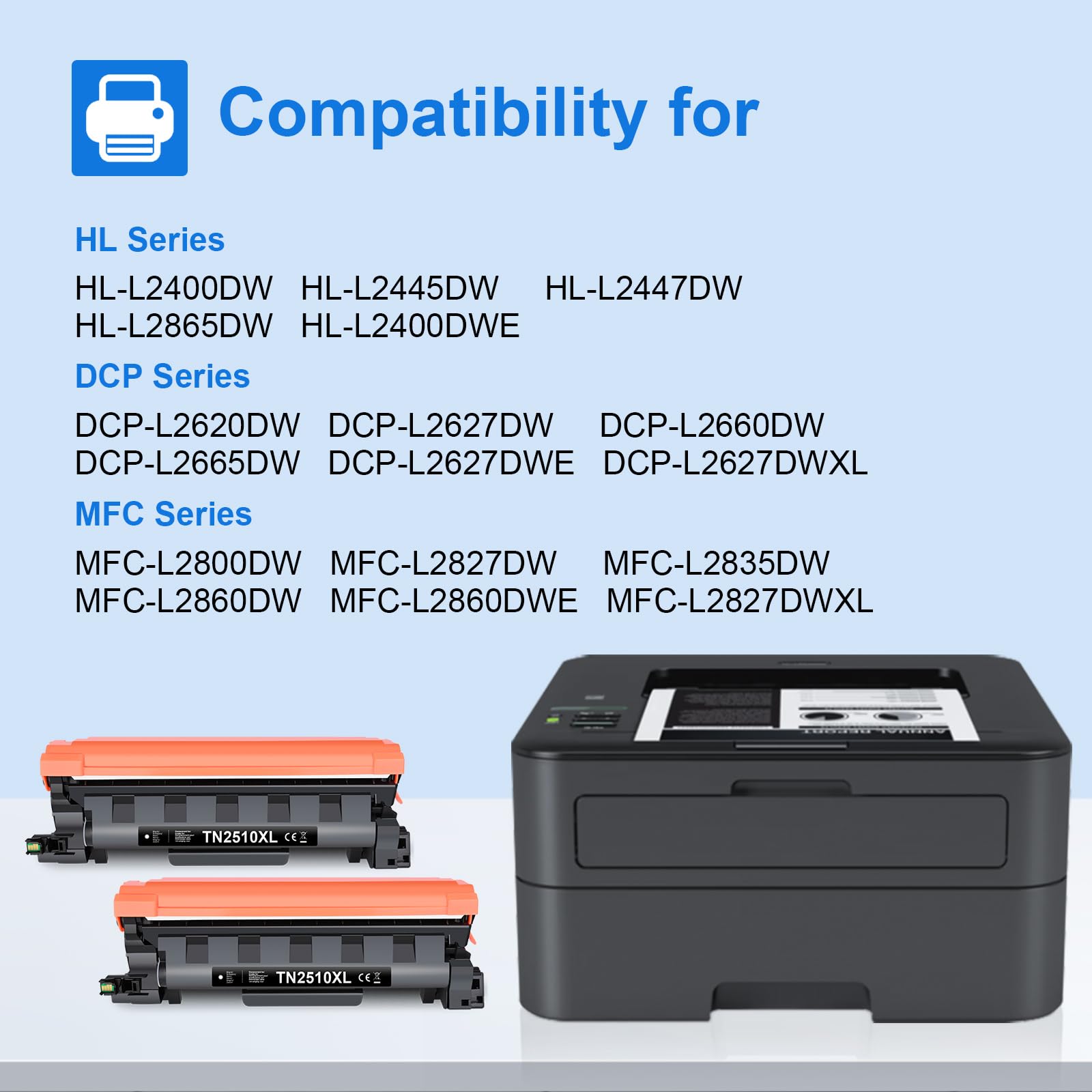 MYCARTRIDGE TN2510XL Toner Compatibile per Brother TN2510 XL Brother MFC-L2827DW MFC-L2800DW MFC-L2835DW HL-L2400DWE DCP-L2660DW DCP-L2665DW HL-L2445DW DCP-L2620DW DCP-L2627DWE (2xNero)