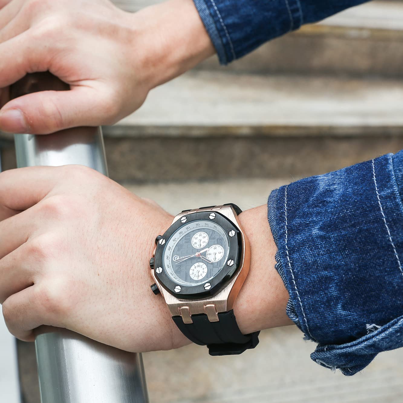 TEINTOP Ochstin precyzyjny chronograf męski zegarek biznesowy męski ośmiokątne zegarki, różowy, złoty, czarny, Klasyczny