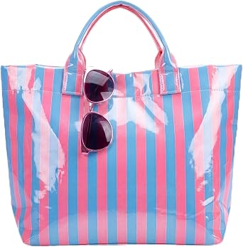 Hsei Jelly Striped PVC Tote Bag for Women Waterproof Beach Bag