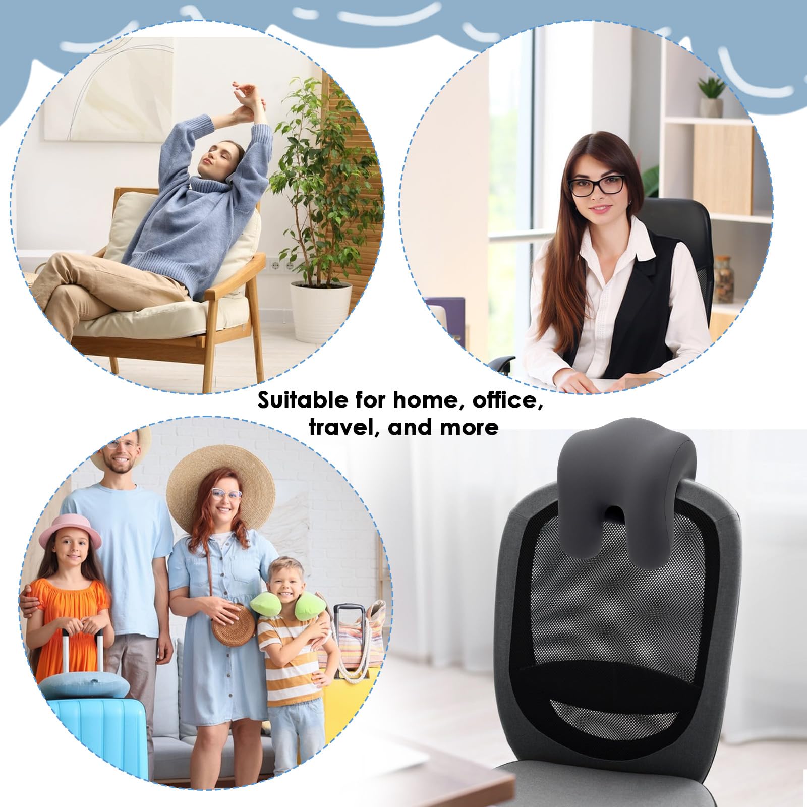 Kopfstütze Bürostuhl, Nackenkissen für Bürostuhl 30 * 18 * 24cm, Kopfstütze Ergonomisches Kissen, Elastisches Memory Foam Nackenkissen, für Bürostühle, Drehstuhl, Reisen (Grau)
