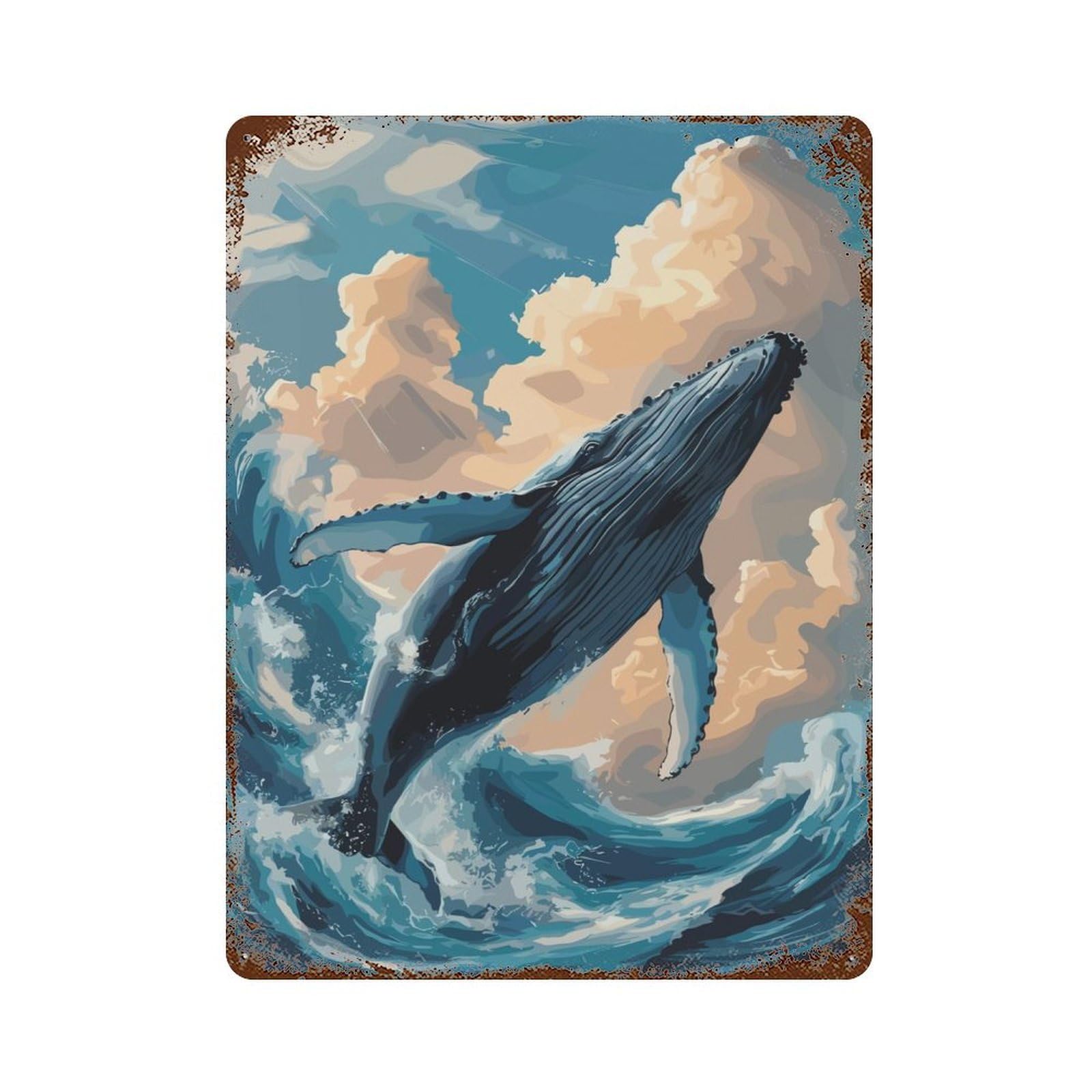 Weathered Tin Sign Fantasy Sea Whale 15.7"x11.8", Rustic Home Decor for Bistro, Counter And Cafe Decor