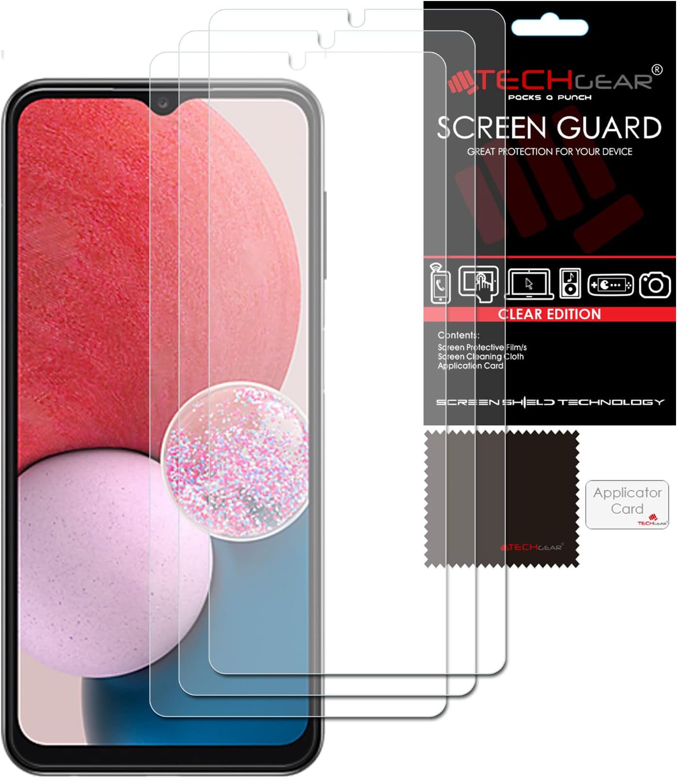 TECHGEAR [3 Pack] Screen Protectors Compatible with Samsung Galaxy A13, A22 5G, A23 5G, A32 5G, A04s, A03, A03s, A02s CLEAR LCD Screen Protector Film Covers