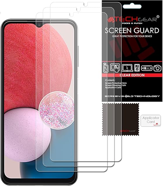 [3 Pack] TECHGEAR Screen Protectors Compatible with Samsung Galaxy A13, A22 5G, A23 5G, A32 5G, A04s, A03, A03s, A02s CLEAR LCD Screen Protector Cover Guards