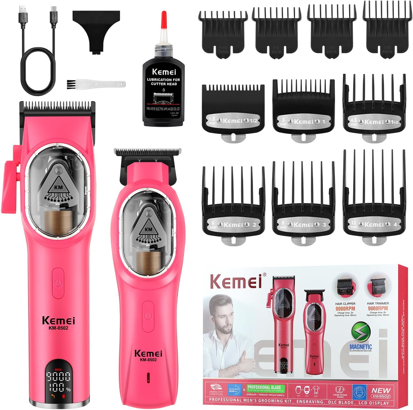 KEMEI Professional Hair Clippers Set for Men, Electric Clippers Kit and Trimmers Set, Cordless Haircut Clippers, Rechargeable Hair Cutting Tools with LED Display, Gifts for Men