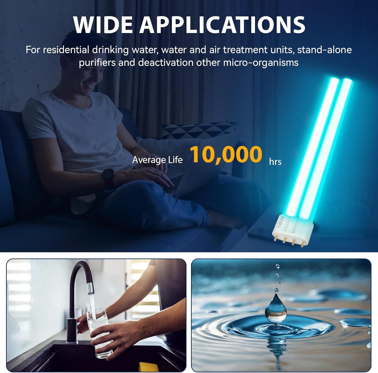 2 Pack 18W UV Replacement Bulb Compatible with AQUATOP, Jebo, Jebao, Tetra, SUNSUN, ViaAqua, Grech, etc. Various Pond Clarifier