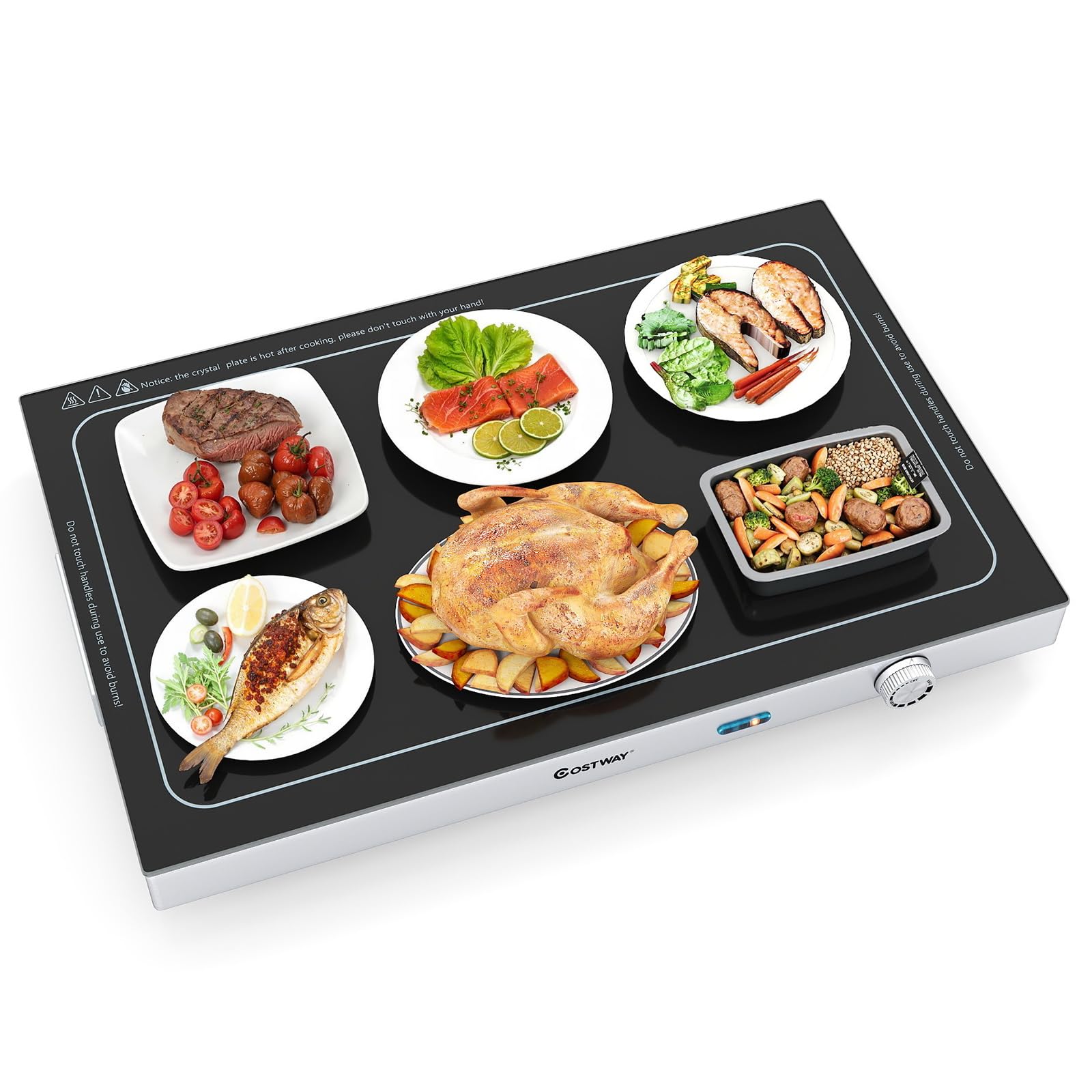 COSTWAY Vassoio Riscaldante Elettrico, con Temperatura Regolabile, Scaldavivande in Vetro Temperato con Termostato per Buffet, Feste ed Eventi, 50 x 29 cm