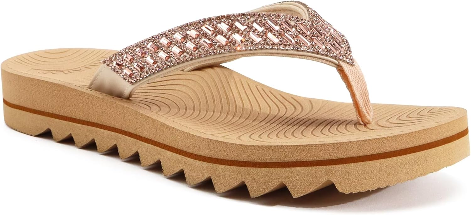 KuaiLu Damen Flip Flops Orthopädisch - Yoga Matte Sohle Mit Strass