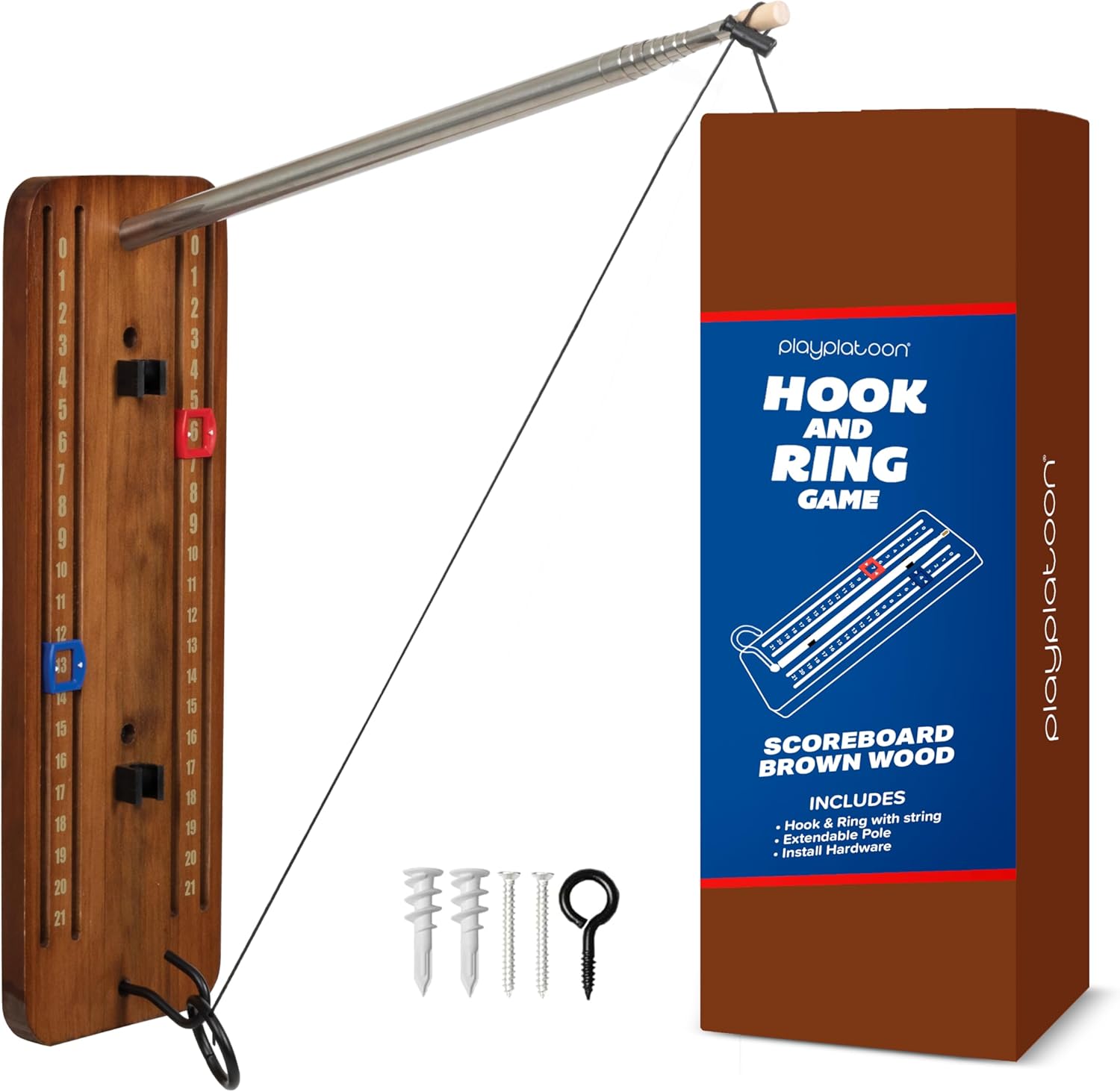 Play Platoon Hook and Ring Toss Bar Game for Adults - Wood Toss Ring Game for Adults - Perfect Home, Basements, & Bar Gifts