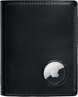 Apple AirTag Wallet - Bifold Minimalist AirTag Wallet for Men, RFID blocking AirTag Leather Wallet Holds Up to 16 Cards - Premium Gift box - Black(AirTag not included)