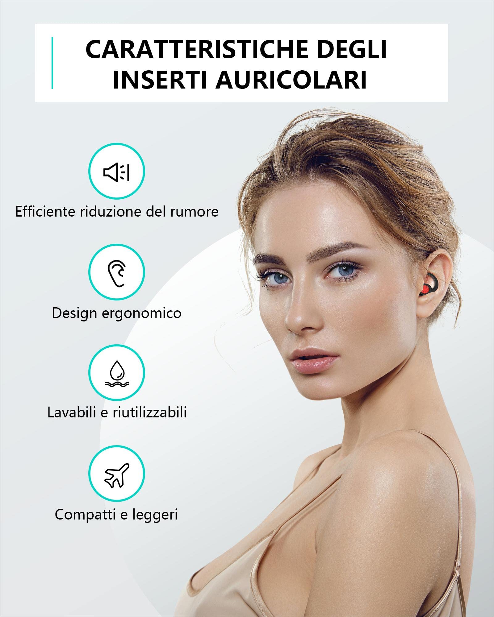 SUPCEAT Silicone Tappi Orecchie per Dormire, 2 Paia Tappi per le Orecchie Antirumore Lavabili Riutilizzabili per Sonno Leggero Riduci i rumori, per Lavoro, Feste, Studio, Discoteca, Concerti