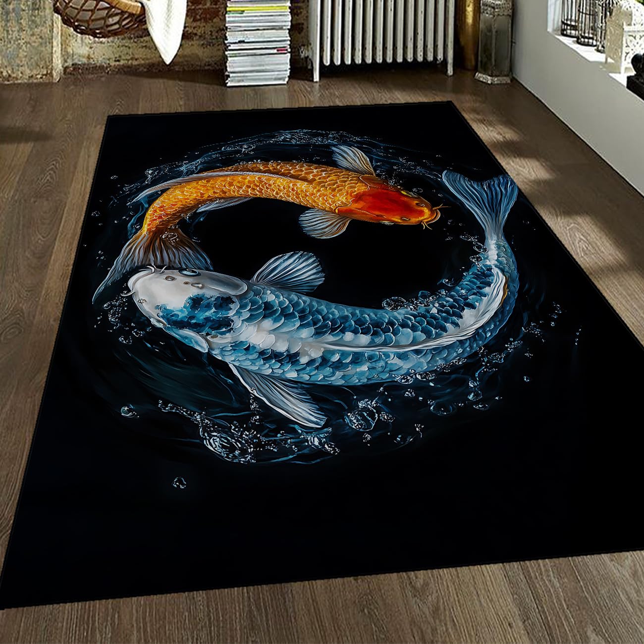 Tapis poisson koi salon 180x240 tapis mince lavable cuisine entrée