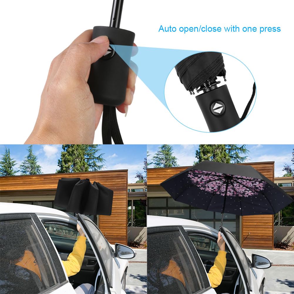 Aolso Ombrello Pieghevole Antivento, Chiusura Automatica Ombrello Pieghevole, Ombrello pieghevole compatto anti-tempesta, UPF>50+ Ombrello da Sole