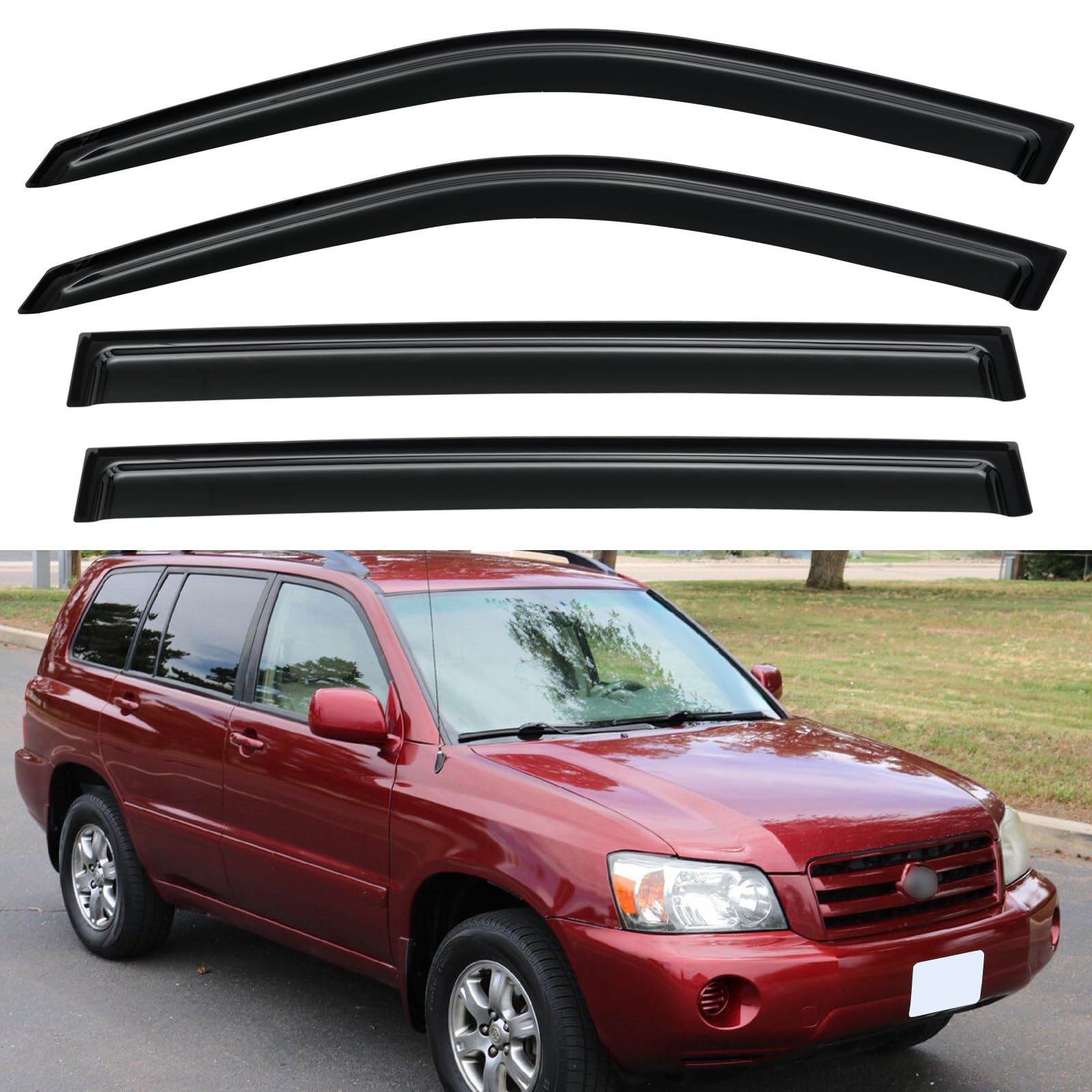 Window Visors Rain Guards for 2001-2007 Toyota Highlander | Out-Channel Window Vent Wind Deflectors Visors Shades Protectors for 06 07 Toyota Highlander Hybrid &amp; 01-07 Highlander