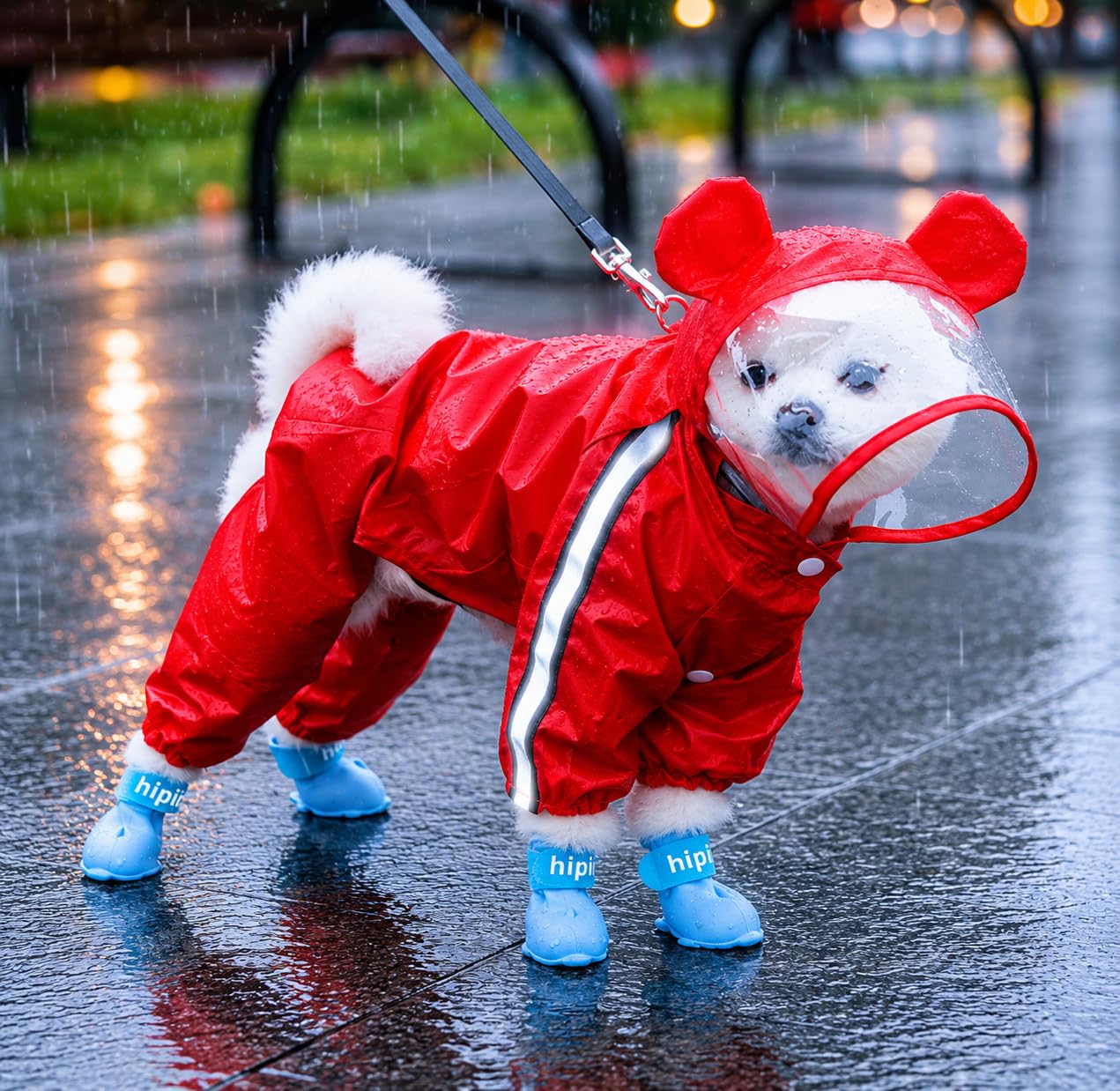 Dog Raincoats Rain Snow Coats Waterproof Clothing (4 Four Legs) Raincoat Full Cover Dogs Hooded Transparent (with Decorative Hooded Ears) (Red, 16,) 4