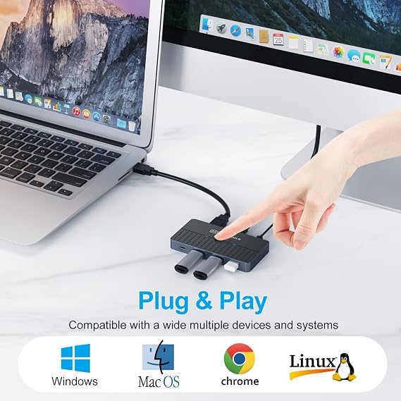 USB 3.0 Switch Hub, High Speed 2 Computer 4-Port USB C & A Sharing Switch, USB Switcher for PC/Scanner/Printer 5Gbps Data Transfer, KVM Switch Selector Compatible with Windows, Mac, Linux