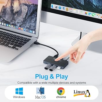 USB 3.0 Switch Hub, High Speed 2 Computer 4-Port USB C & A Sharing Switch, USB Switcher for PC/Scanner/Printer 5Gbps Data Transfer, KVM Switch Selector Compatible with Windows, Mac, Linux