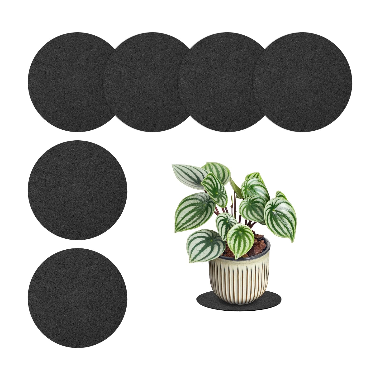 M METERXITY 6-Pack Plant Coasters 4 inch Felt Round Mat, Black โ image 1