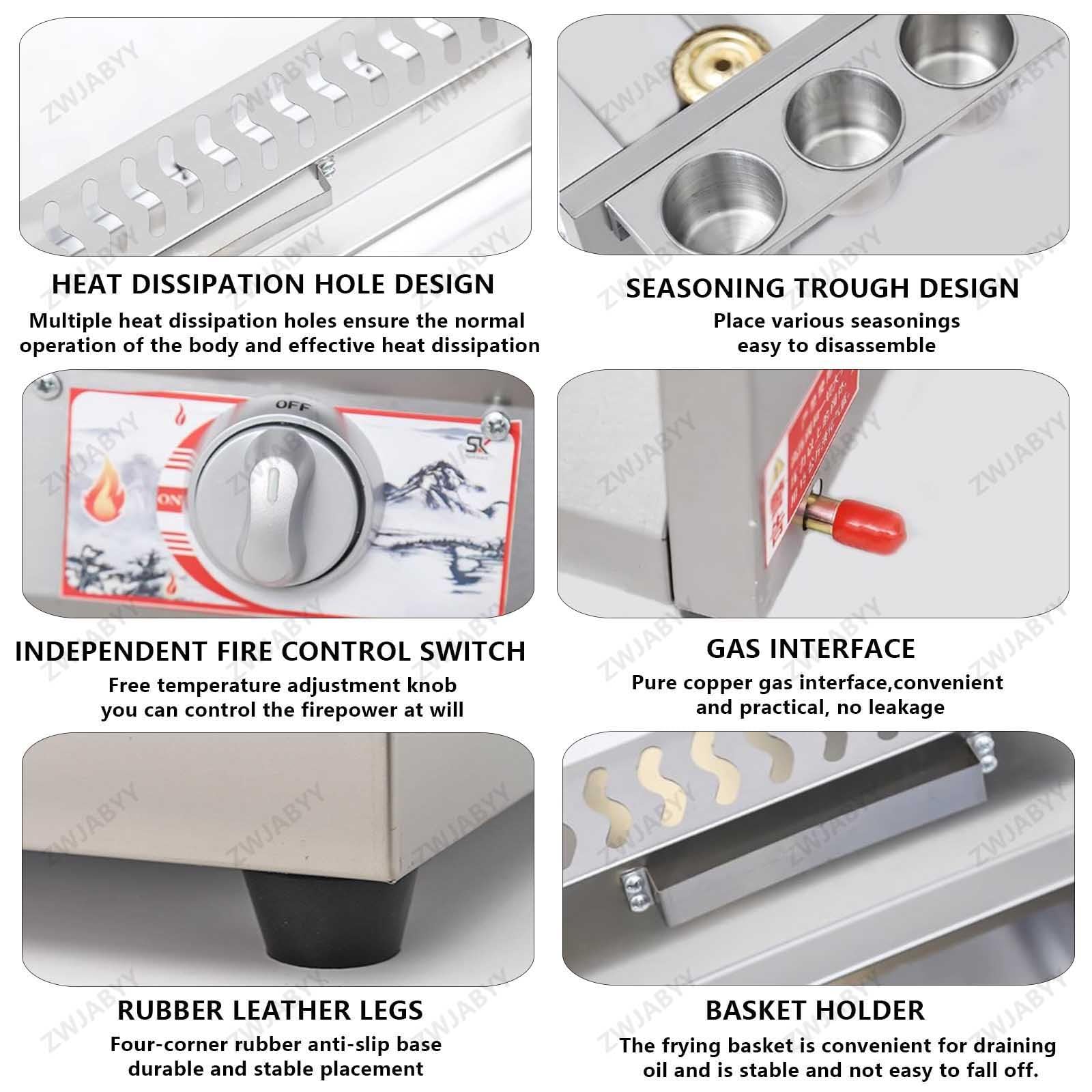 Freidora de gas comercial, grande, acero inoxidable, control de temperatura independiente, con cestas y tapa, para restaurante, hogar, cocina