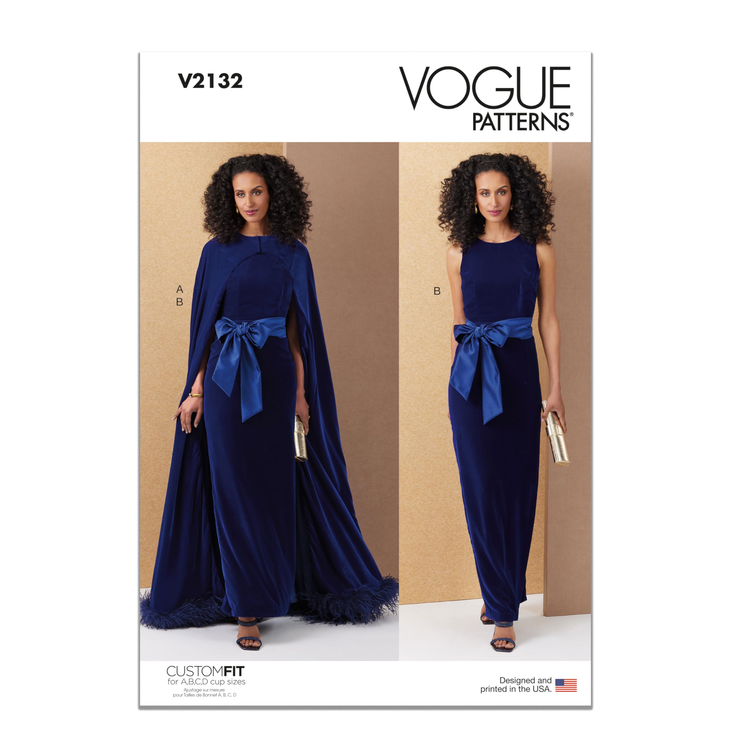 Patron de couture cape et robe Vogue V2132B5 pour femme, tailles 36 à 44